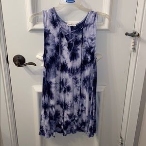 blue and white tie dye dress